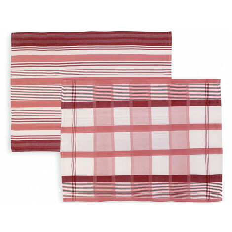 Lot de 2 torchons en coton PAELLA rose, jacquard 50x70 cm