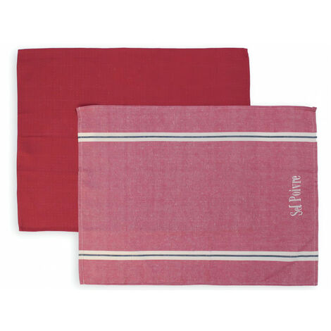 Lot de 2 torchons en coton SEL et POIVRE rouge, brodé 50x70 cm