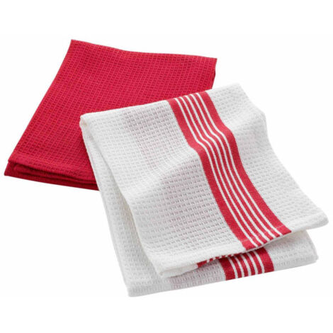 Lot de 2 Torchons Nid d'Abeille "Suzette" 50x70cm Rouge