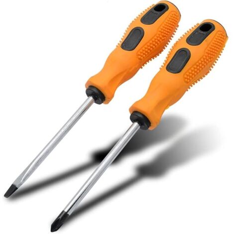 Lot de 2 tournevis magnétiques cruciformes et plats avec poignées ergonomiques antidérapantes pour travaux électroniques et de réparation multi-usages