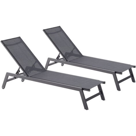 CONCEPT-USINE Lot de 2 transats avec roulettes gris foncé et noir PRATO