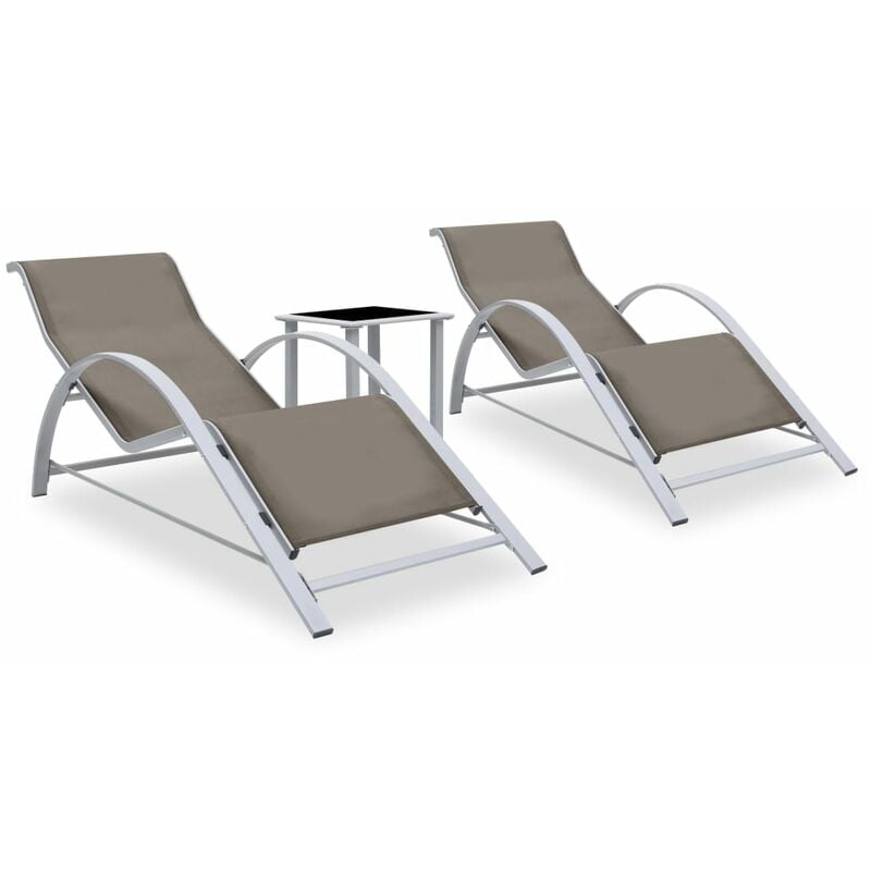 Helloshop26 - Lot de 2 transats chaise longue bain de soleil lit de jardin terrasse meuble d'extérieur avec table aluminium taupe - Taupe