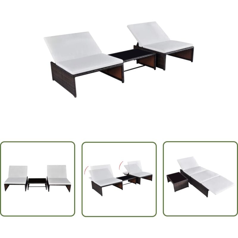 Helloshop26 - The Living Store Chaises de jardin inclinables lot de 2 et table résine tressée - Chaise De Jardin Inclinable - Ensemble Salon