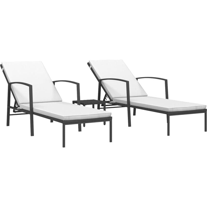 Helloshop26 - Lot de 2 transats chaise longue bain de soleil lit de jardin terrasse meuble d'extérieur avec table résine tressée noir - Noir