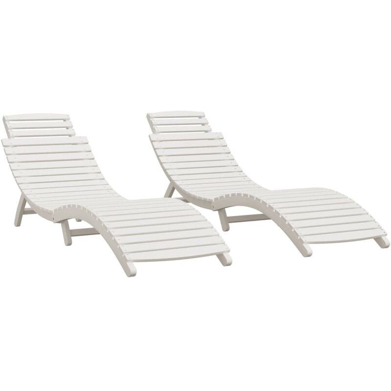 Helloshop26 - Lot de 2 transats chaise longue bain de soleil lit de jardin terrasse meuble d'extérieur blanc 184x55x64 cm bois massif d'acacia - Blanc