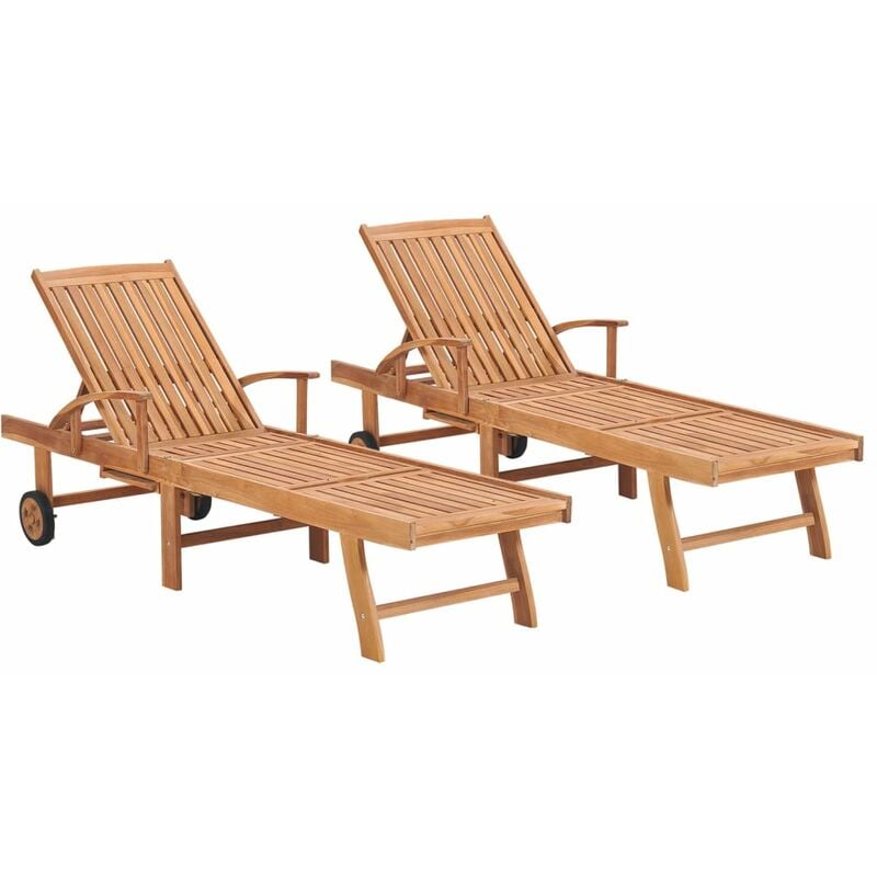 Lot de 2 transats chaise longue bain de soleil lit de jardin terrasse meuble d'extérieur bois de teck solide - Bois