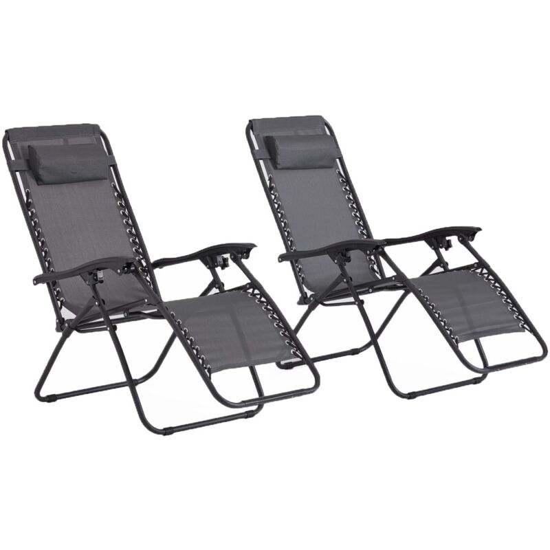 Concept-usine - Manihi - Lot de 2 transats inclinables noir et gris foncé