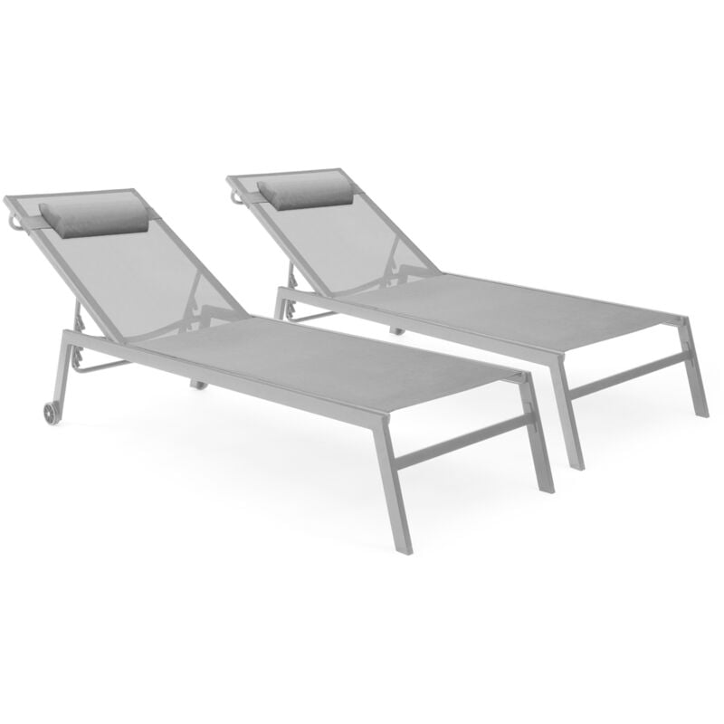 Lot de 2 transats de jardin inclinables en aluminium cozumel gris clair avec roulettes