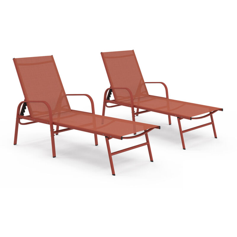 Lot de 2 transats de jardin inclinables FIDJI en acier et toile terracotta