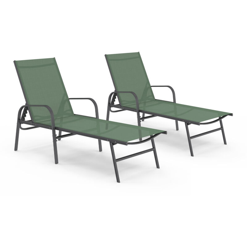 Lot de 2 transats de jardin inclinables FIDJI en acier et toile vert olive