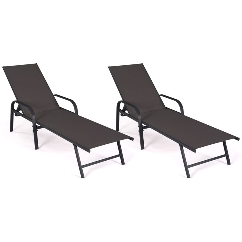 Lot de 2 transats de jardin inclinables fidji en acier noir et toile gris anthracite