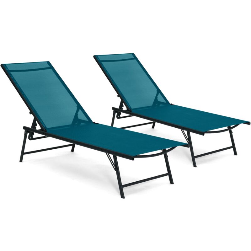 Lot de 2 transats de jardin inclinables KAILUA en acier gris anthracite