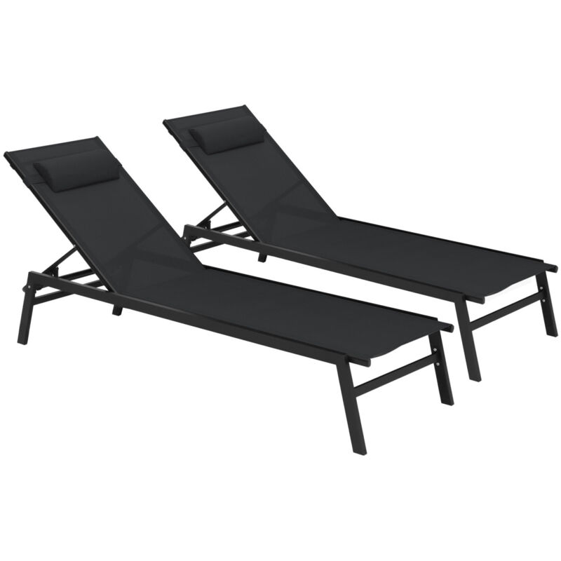 Lot de 2 transats de jardin inclinables sintra en aluminium noir avec coussin