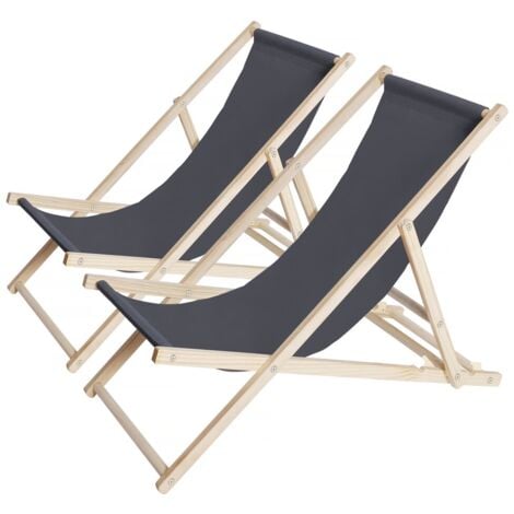 Lot de 2 transats en bois "Chilienne" - 107 x 56.5 x 81 cm - Gris