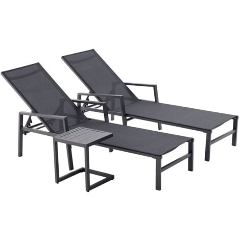 CONCEPT-USINE Lot de 2 transats avec table d'appoint noir BARI