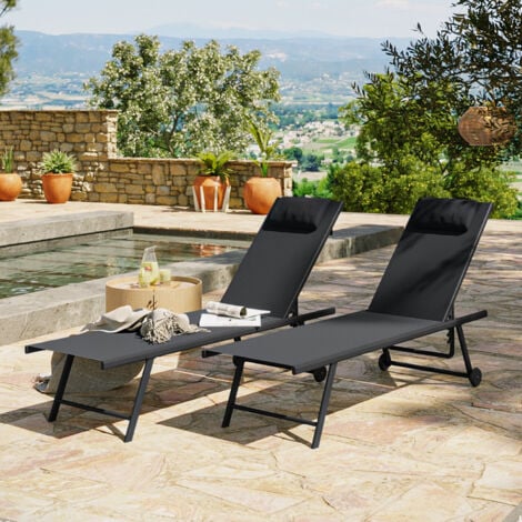 AVRIL PARIS Lot de 2 transats inclinables et empilables - Anthracite - SUNNY
