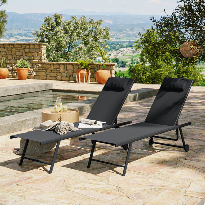 Avril Paris - Lot de 2 transats inclinables et empilables - Anthracite - sunny