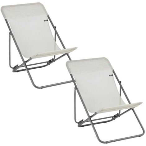 Lot De 2 Transats Jardin Pliants Multi-positions - Maxi Transat - Batyline® Iso - Beige Seigle - Lafuma Mobilier