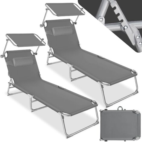 Tectake – Lot de 2 transats pliables acier réglable 4 positions – Coussin gris – Dimensions 68x190x65cm – Poids 6,2kg – Supporte jusqu'à 110kg