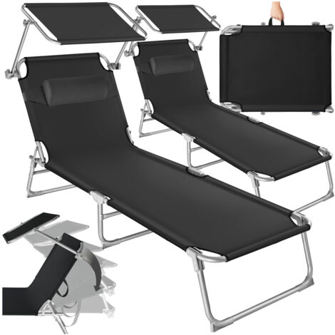 Tectake – Lot de 2 transats pliables en acier – Dossier réglable 4 positions – Coussin noir – Dimensions 68x190x65 cm pour confort optimal