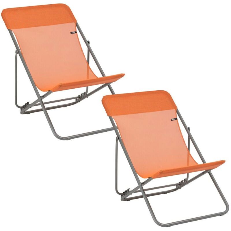 Lot De 2 Transats Jardin Pliants Multi-positions - Maxi Transat - Batyline® Iso - Orange Clementine - Lafuma Mobilier