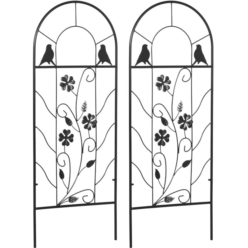 Lot de 2 treillis de jardin - dim. 38L x 98H cm - métal époxy noir