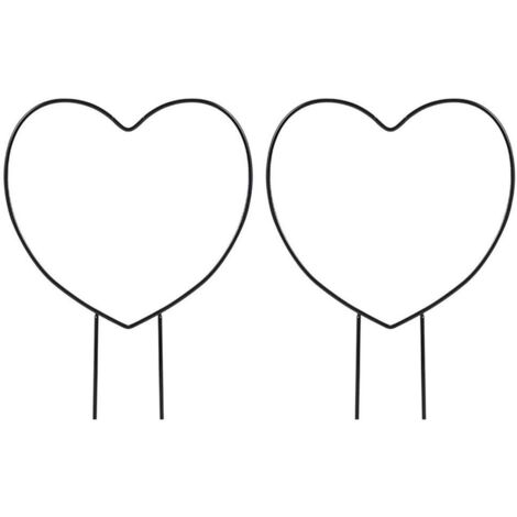 Lot de 2 treillis de jardin en fer noir pour plantes grimpantes, fil de support métallique, support pour plantes en forme de cœur.