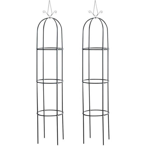 Lot de 2 treillis de jardin en métal laqué noir 190 × Ø 38 cm stables et faciles à planter 100008910