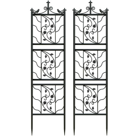 Lot de 2 treillis de jardin en métal renforcé : panneaux de treillis en forme d'oiseaux et de feuilles — supports pour plantes grimpantes