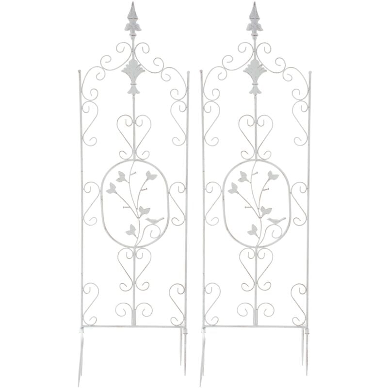 Lot de 2 treillis de jardin support pour plantes grimpantes 122x35 cm en métal blanc vieilli 100003826