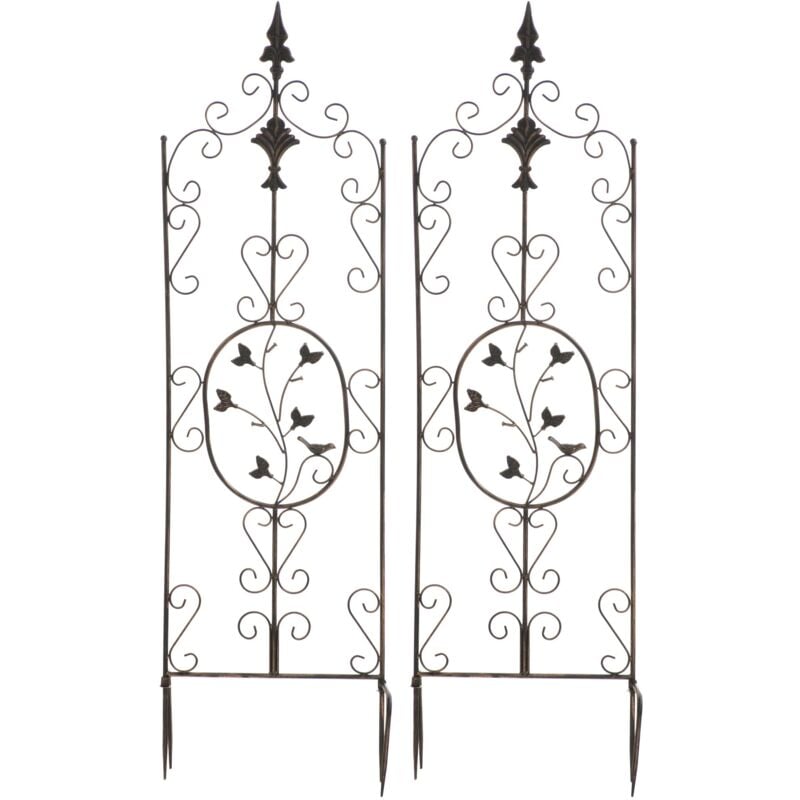 Lot de 2 treillis de jardin support pour plantes grimpantes 122x35 cm en métal bronze 100003829