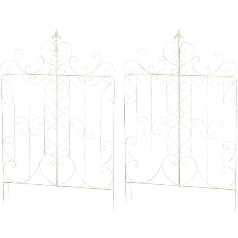Lot de 2 treillis de jardin support pour plantes grimpantes 133x99 cm en métal crème vieilli 100003840