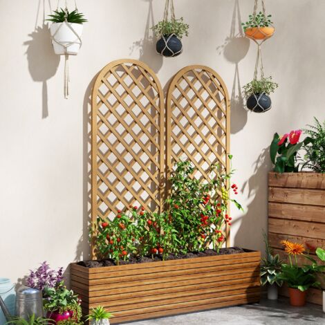 Lot de 2 treillis en bois - panneau arc pour plantes grimpantes - dim. un panneau : 60L x 150H cm