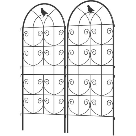 Lot de 2 treillis métalliques noirs 50x120 cm pour plantes grimpantes, légumes, vignes et fleurs - Support avec oiseaux