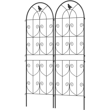 Lot de 2 treillis métalliques noirs 50x150 cm pour plantes grimpantes, légumes, vignes et fleurs, avec décor d'oiseaux