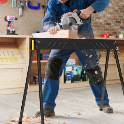 Lot de 2 Tréteaux de Sciage Pliables Métalliques Charge 500 kg Chevalets de Sciage Portable avec 2x4 Bras de Support 94 x 47 x 74 cm