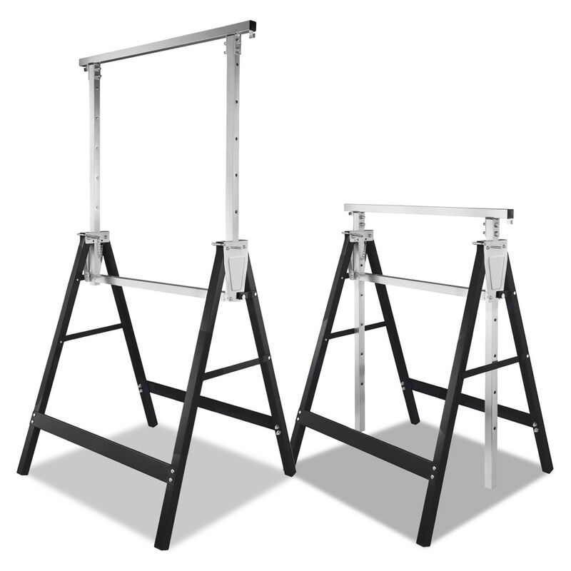 Lot de 2 tréteaux d'échafaudage plus stables jusqu'à 200 kg - Hauteur réglable - 7 positions de 80 à 130 cm - Noir