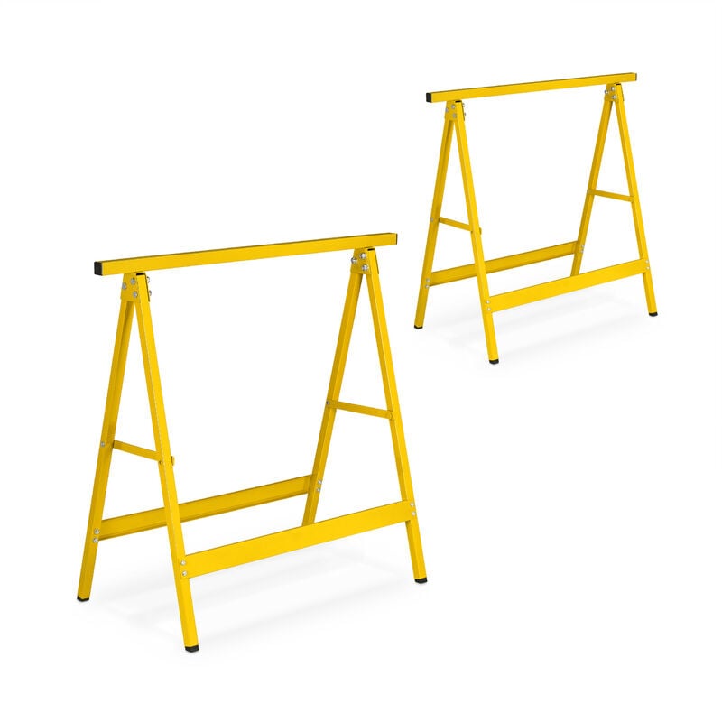 Lot de 2 tréteaux, pliables, 100 kg, HxLxP: 74x78x40 cm, pour atelier, bricoler, peindre, jaune - Relaxdays