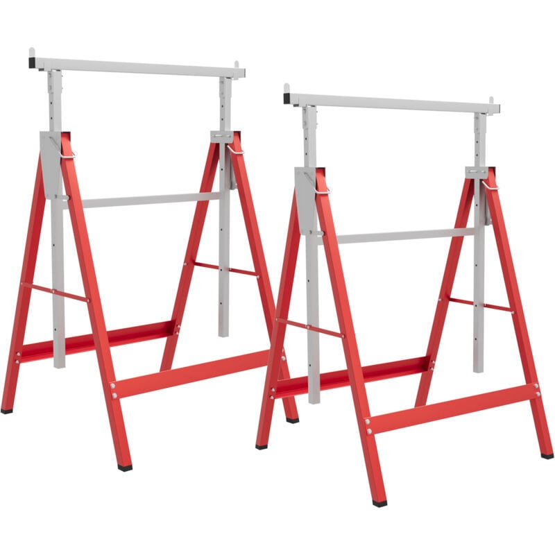 Lot de 2 tréteaux pliables télescopiques hauteur réglable 80-130 cm rouge