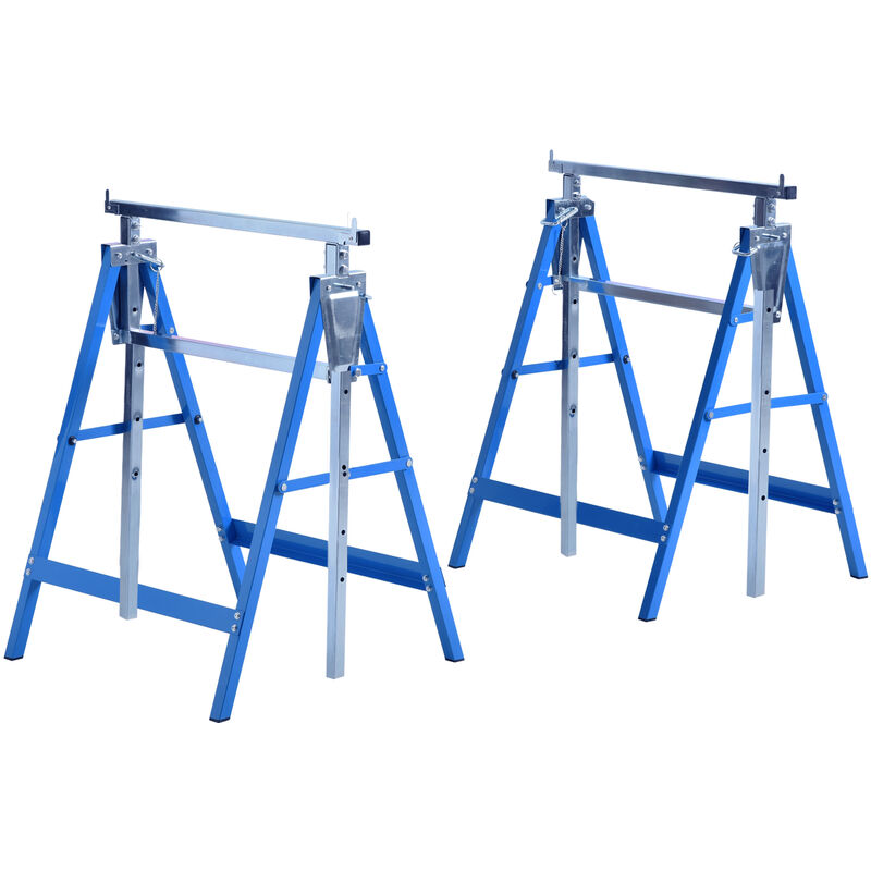 Lot de 2 tréteaux pliables télescopiques hauteur réglable 80-130 cm bleu - Bleu