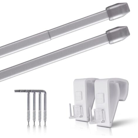 Lot de 2 - Tringle à rideau - Accessoire de fenêtre - Extensible sans perçage avec supports de serrage pour cuisine et salle de bain Argent 80x120 cm