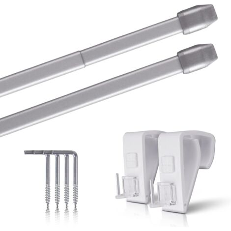 Lot de 2 - Tringle à rideau - Support de serrage - Extensible et fixation sans perçage pour fenêtre ou porte Argent 40-60 cm