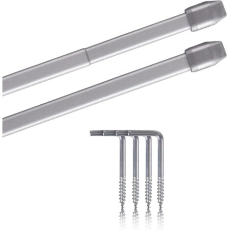 Lot de 2 - Tringle pour vitrage - Acier inoxydable - Extensible et réglable - Pour rideaux de bistrot et fenêtres - Silber chrom matt - 80x120 cm