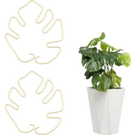 Lot de 2 tuteurs en forme de feuille pour tiges de plantes – support en fer résistant pour Monstera et plantes grimpantes – pinces en bambou pour stabiliser les feuilles