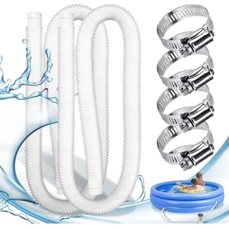 Lot de 2 Tuyau piscine,Tuyau piscine 32mm,Tuyau aspirateur piscine avec 4 colliers de serrage métalliques,Tuyau pompe piscine applicable à Piscines hors sol,Spa,Pompe à Filtre(Blanc)