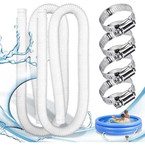 Lot de 2 Tuyau piscine,Tuyau piscine 32mm,Tuyau aspirateur piscine avec 4 colliers de serrage métalliques,Tuyau pompe piscine applicable à Piscines hors sol,Spa,Pompe à Filtre(Blanc)