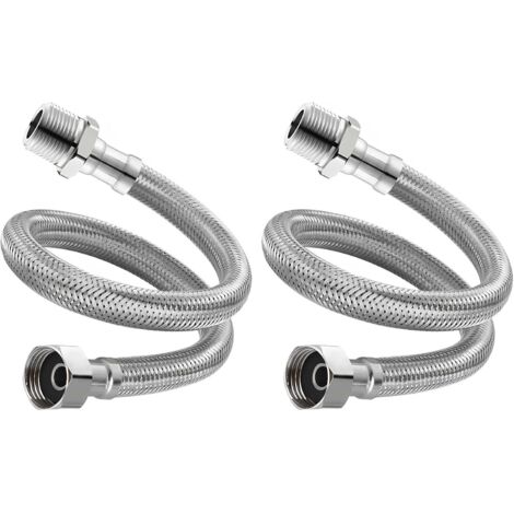 Lot de 2 tuyaux de raccordement flexibles pour robinet, rallonge tressée en acier inoxydable pour évier, convient aux robinets de salle de bain, de toilettes et d'évier de cuisine (20 cm)