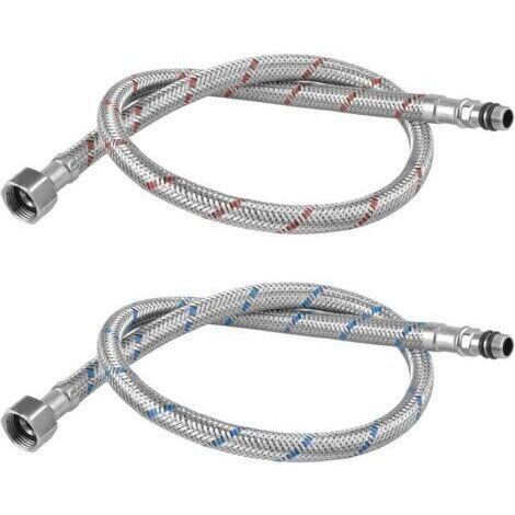 Lot de 2 tuyaux de raccordement G3/8 × M10, rallonge de 60 cm en acier inoxydable pour robinet mitigeur