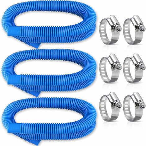 Lot de 2 tuyaux de rechange pour piscine, tuyau de rechange pour pompe de filtre de piscine 32 mm avec 6 boucles en métal, tuyau enroulé pour pompe de piscine hors sol et système de filtre.