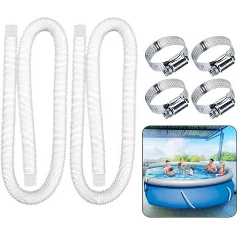 Lot de 2 tuyaux de rechange pour pompe de piscine, avec 4 colliers de serrage en métal, tuyau de filtre de piscine pour piscines hors sol (32 mm)